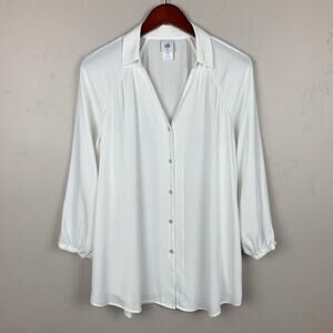 Cabi The Ideal Button Up Shirt White Blouse 3/4 Sleeve 5715 Women's M
